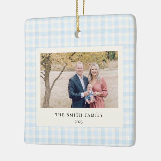 Blue Bow Wreath Gingham Photo Christmas Keramisch Ornament (Links)