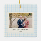 Blue Bow Wreath Gingham Photo Christmas Keramisch Ornament (Voorkant)