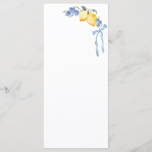 Blue Bow Yellow Lemon Italian Let's Eat Wedding Menu (Achterkant)