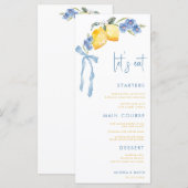 Blue Bow Yellow Lemon Italian Let's Eat Wedding Menu (Voorkant / Achterkant)