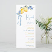 Blue Bow Yellow Lemon Italian Let's Eat Wedding Menu (Staand voorkant)