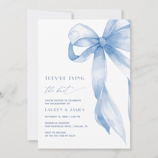 Blue Bow Ze binden de knoop verlovingsfeest Kaart (Voorkant)