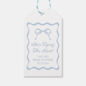 Blue Bow Ze bindt de knoop Vrijgezellenfeest gunst Cadeaulabel (Voorkant)