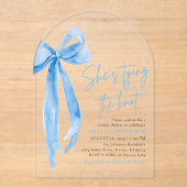 Blue Bow Ze is de knoop Vrijgezellenfeest Acryl Uitnodigingen (Voorkant)