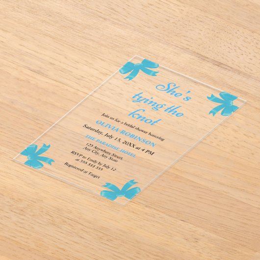 Blue Bow Ze is de knoop Vrijgezellenfeest Acryl Uitnodigingen (Laagn)