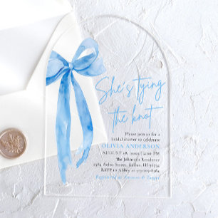 Blue Bow Ze is de knoop Vrijgezellenfeest Acryl Uitnodigingen