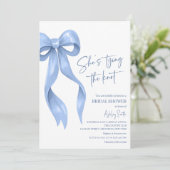Blue Bow Ze is de knoop Vrijgezellenfeest Kaart (Staand voorkant)