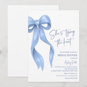 Blue Bow Ze is de knoop Vrijgezellenfeest Kaart (Voorkant / Achterkant)