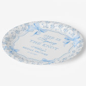 Blue Bow Ze is de knoop Vrijgezellenfeest Papieren Bordje (Gekanteld)