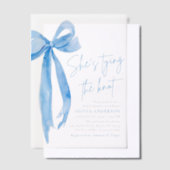 Blue Bow Ze is de knoop Vrijgezellenfeest Vellum Uitnodigingen (Offset)