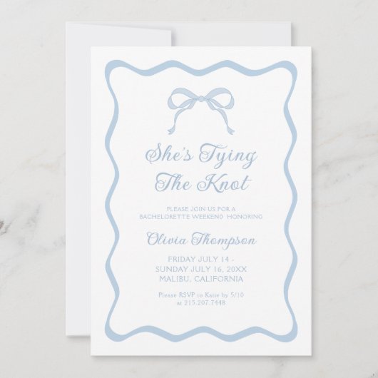 Blue Bow Ze is de Knot Bachelorette Party aan het  Kaart (Voorkant)