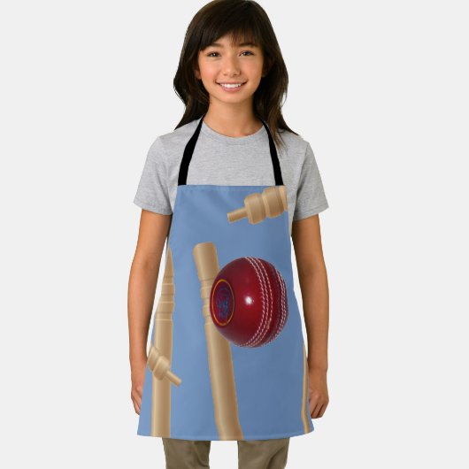 Blue Bowled bij Cricket, Kinder Full Print Schort (Insitu)