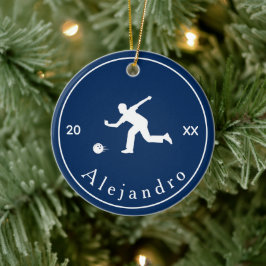 Blue Bowler Silhouette Player Coach Name & Year Keramisch Ornament