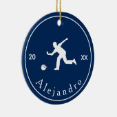 Blue Bowler Silhouette Player Coach Name & Year Keramisch Ornament (Rechts)