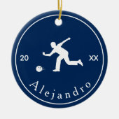 Blue Bowler Silhouette Player Coach Name & Year Keramisch Ornament (Voorkant)