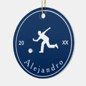 Blue Bowler Silhouette Player Coach Name & Year Keramisch Ornament (Links)