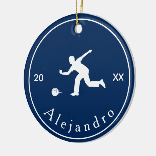 Blue Bowler Silhouette Player Coach Name & Year Keramisch Ornament (Links)