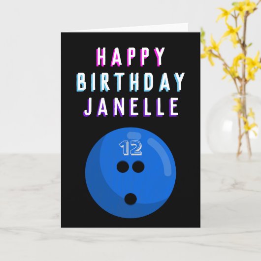 Blue Bowling Ball Kinder leeftijd 6-16 Birthday Ka Kaart (Gele Bloem)