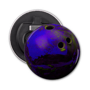 Blue Bowling Ball past de flesopening aan Button Flesopener