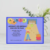 Blue, Bowling Birthday Party Invitation Kaart (Staand voorkant)