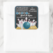 Blue Bowling Party nodigt teken uit Vierkante Sticker (Tas)