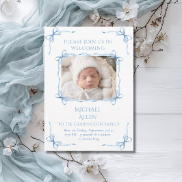 Blue Bows Baby Boy Foto Geboorteaankondiging Kaart