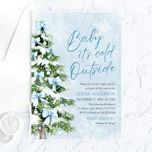 Blue Bows Baby Het is koud buiten Baby shower Acryl Uitnodigingen