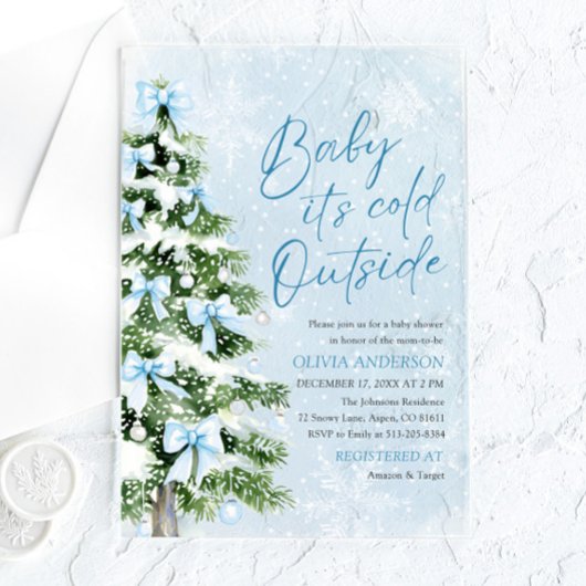 Blue Bows Baby Het is koud buiten Baby shower Acryl Uitnodigingen