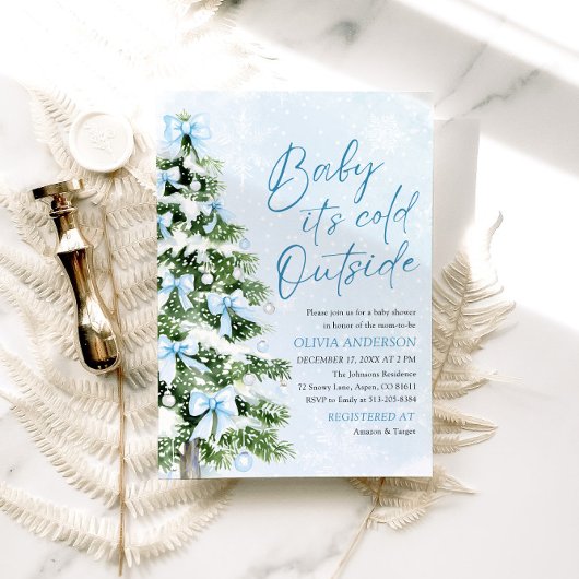 Blue Bows Baby Het is koud buiten Baby shower Kaart