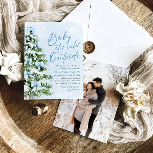 Blue Bows Baby Het is koud buiten Baby shower Kaart