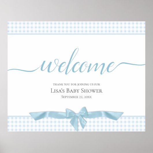 Blue Bows Baby shower Welkomstteken Poster (Voorkant)