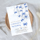 Blue Bows Balloons Verjaardag Uitnodiging