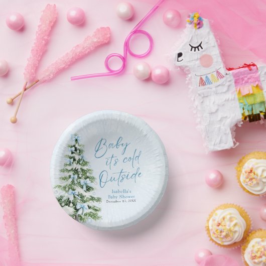 Blue Bows Boy Baby Het is koud buiten Baby shower Papieren Kommen (Feest)