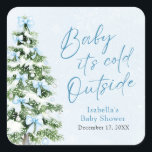 Blue Bows Boy Baby Het is koud buiten Baby shower Vierkante Sticker<br><div class="desc">De Blue Bows Boy Baby It's Cold Outside Baby shower Classic Sticker voegt een lieve, winterse toets toe aan uw baby shower decor! Deze sticker is voorzien van een zacht blauwe strik en een gezellig ontwerp en is ideaal voor de themadouche "Baby It's Cold Outside" van een baby boy. Gebruik...</div>