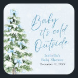 Blue Bows Boy Baby Het is koud buiten Baby shower Vierkante Sticker<br><div class="desc">De Blue Bows Boy Baby It's Cold Outside Baby shower Classic Sticker voegt een lieve, winterse toets toe aan uw baby shower decor! Deze sticker is voorzien van een zacht blauwe strik en een gezellig ontwerp en is ideaal voor de themadouche "Baby It's Cold Outside" van een baby boy. Gebruik...</div>