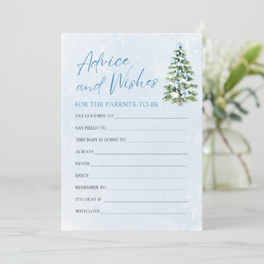 Blue Bows Christmas Baby Shower Advice and Wishes  Kaart (Staand voorkant)