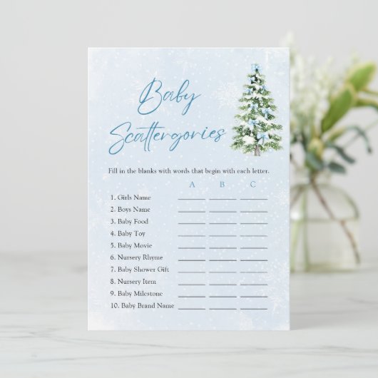 Blue Bows Christmas Baby Shower Scattergories Game Kaart (Staand voorkant)