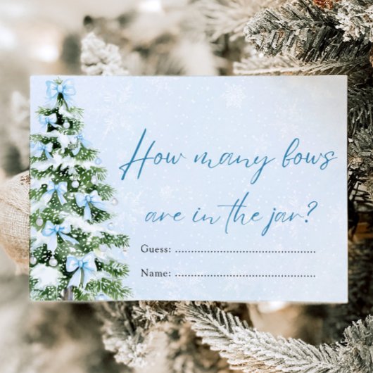 Blue Bows Christmas How Many Bows Baby Shower Game Kaart