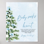 Blue Bows Christmas Tree Baby Socks Hunt Game Poster (Voorkant)