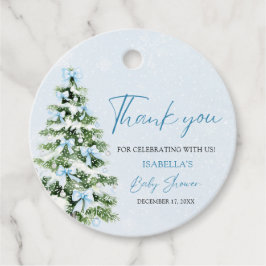 Blue Bows Christmas Tree Boy Winter Baby shower Bedankjes Labels