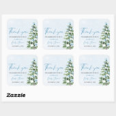 Blue Bows Christmas Tree Boy Winter Baby shower Vierkante Sticker (Vel)