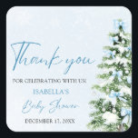 Blue Bows Christmas Tree Boy Winter Baby shower Vierkante Sticker<br><div class="desc">De Blue Bows Christmas Tree Boy Winter Baby shower Sticker is een charmante aanvulling op uw winterse baby shower decor! Met een zacht blauwe boog en een feestelijke kerstboom brengt deze sticker een gezellige, seizoensgebonden touch aan uw feest. Perfect voor het versieren van gunsten, uitnodigingen of feestartikelen, het is een...</div>