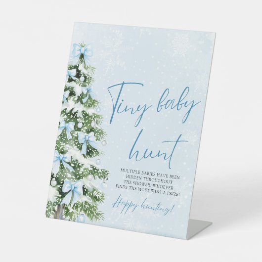 Blue Bows Christmas Tree Tiny Baby Hunt Game Reclamebord Met Voetstuk (Voorkant)