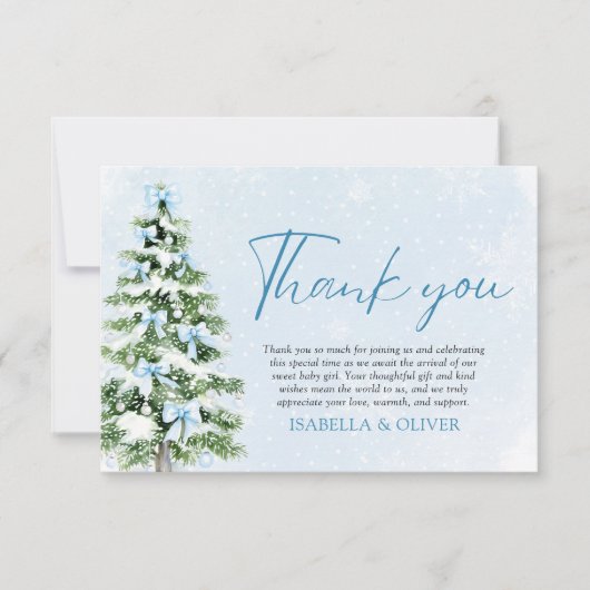 Blue Bows Christmas Tree Winter Thank you card Bedankkaart (Voorkant)