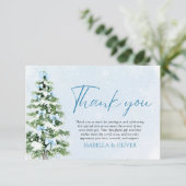Blue Bows Christmas Tree Winter Thank you card Bedankkaart (Staand voorkant)