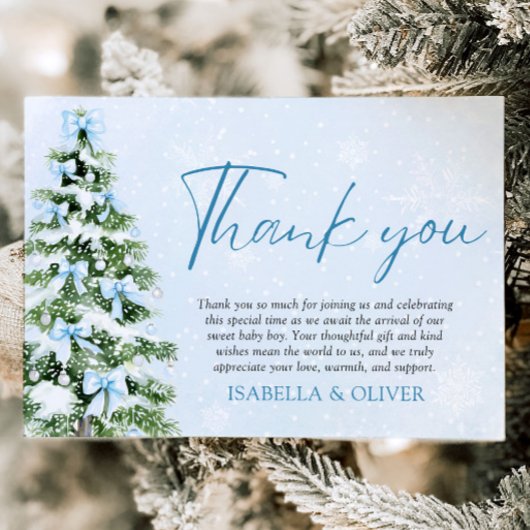 Blue Bows Christmas Tree Winter Thank you card Bedankkaart