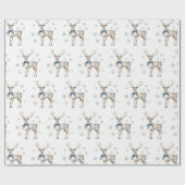 Blue Bows Deer Snowflakes Christmas Cadeaupapier (Vlak)