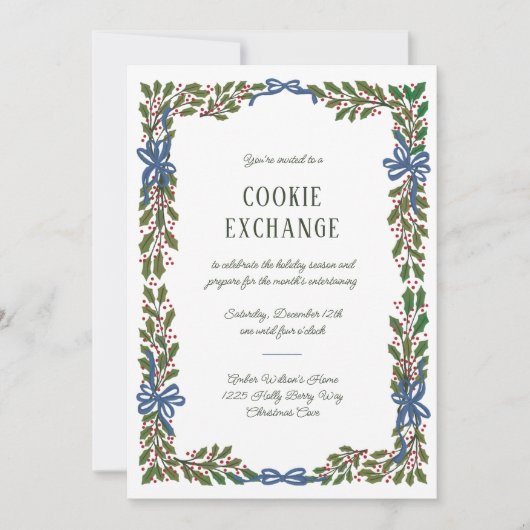 Blue Bows en Holly Garland Kaart (Voorkant)