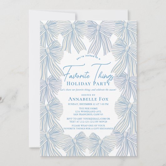 Blue Bows Favoriete dingen Kerstfeest Kaart (Voorkant)