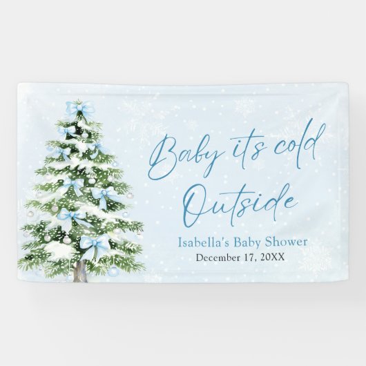 Blue Bows Girl Baby It's Cold Outside Baby Shower Spandoek (Horizontaal)